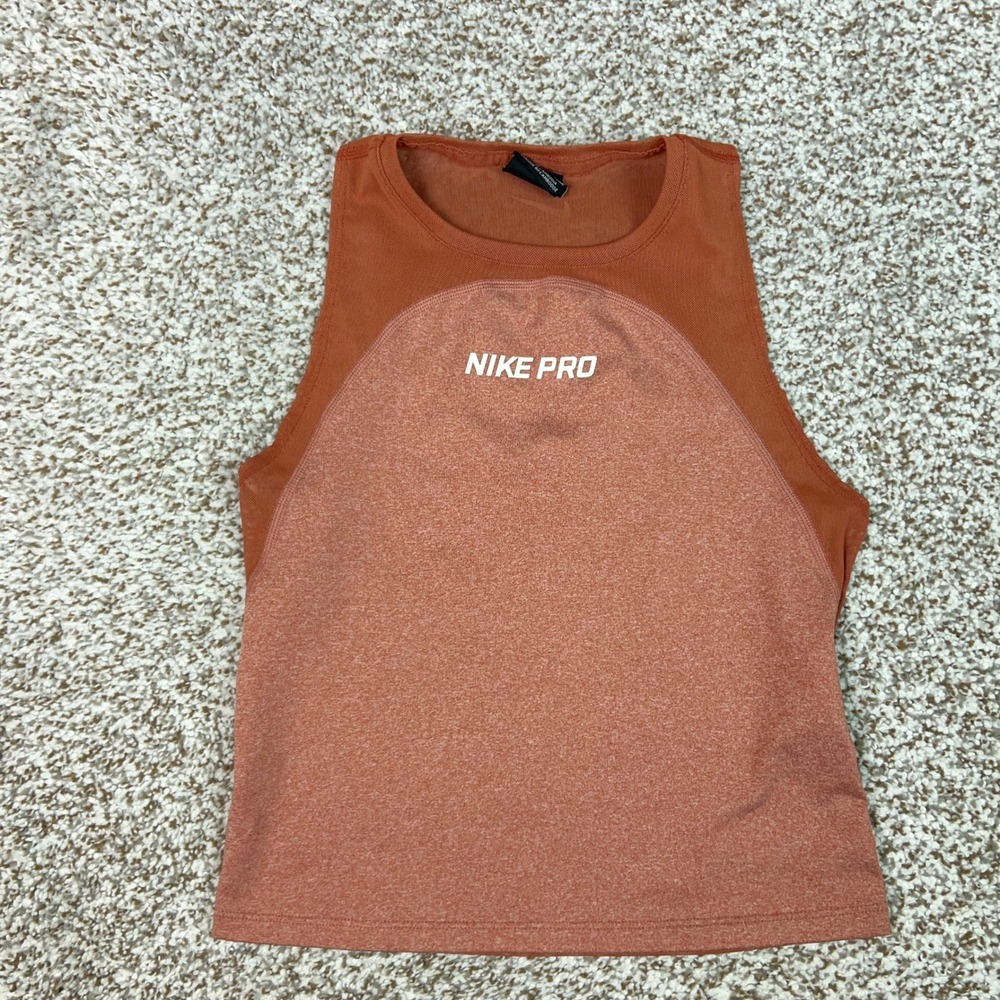 Nike Pro Tank Top Womens Small Orange Gym Cropped Mesh Breathable Workout Sports